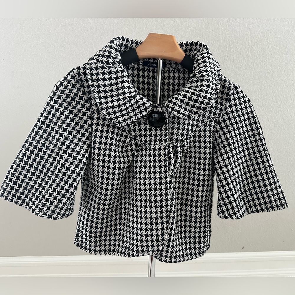 Candy Urban Black&White Houndstooth Swing Coat Girls 4T/5T Cape Jacket Bow Back